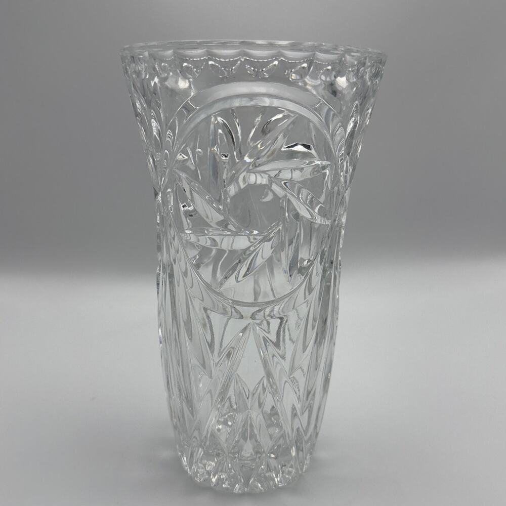 Antique ABP Hand-cut 24% Lead Crystal Glass Large Vase Handmade Vintage - Picture 10 of 10